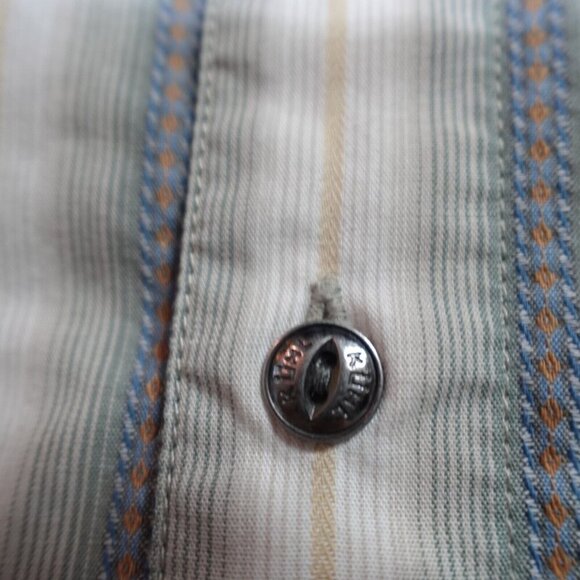 Kuhl Shirt Large Beige Striped Sleeve Cotton Blend Bohemian - Picture 4 of 11